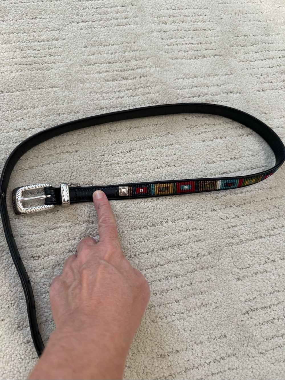 Brighton Black Leather Belt with Multicolor Beaded Accent